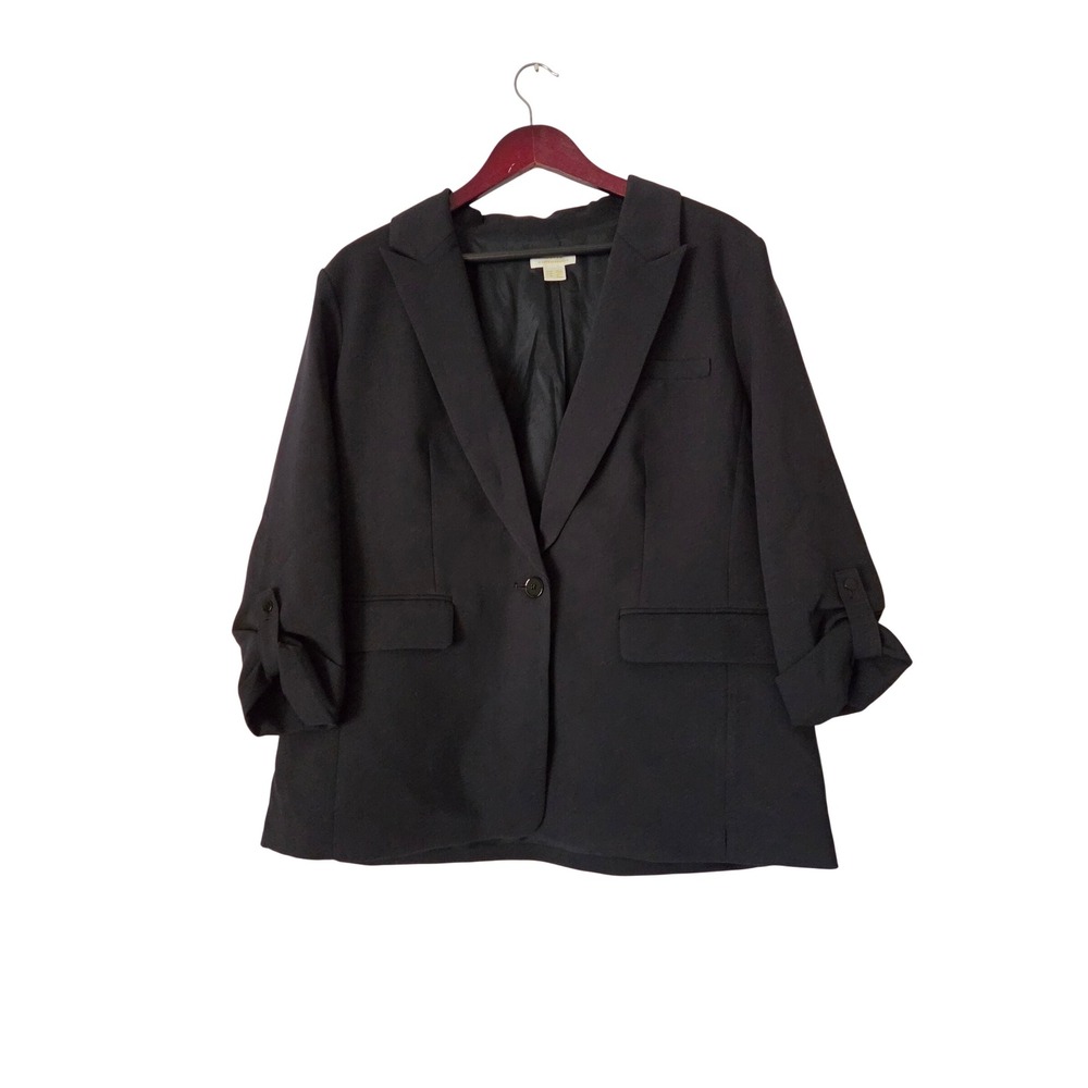 Maeve Anthropologie Blazer Black 16 Petite Plus Size Ruched Sleeve Career Office
